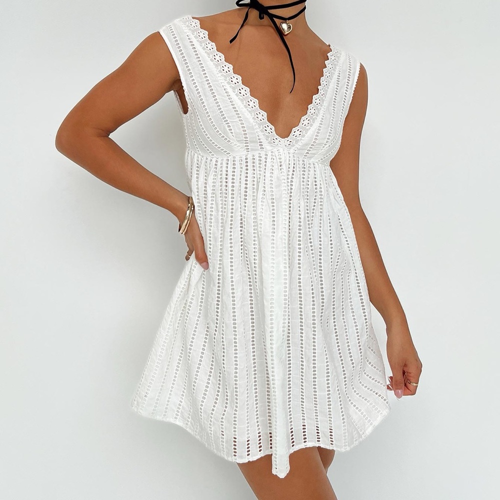 Princess Polly White Textured Kids Dress